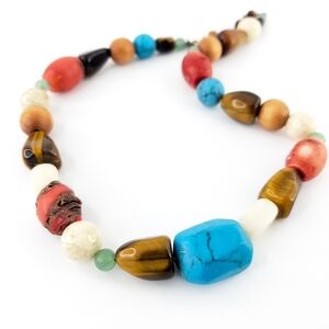 70s Chunky Semi Precious Stones Artisan Necklace by August Max